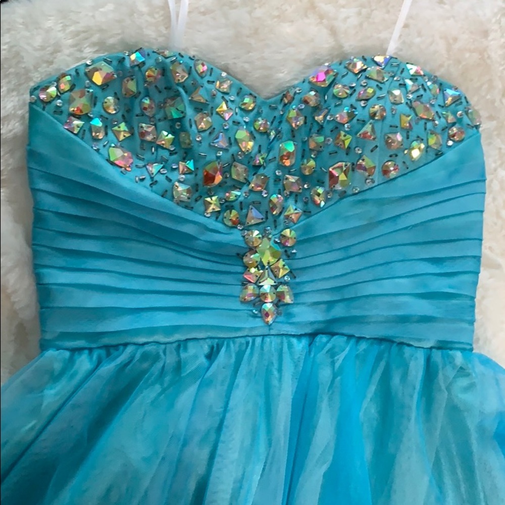 Blue short formal dress (2 small stains on back)